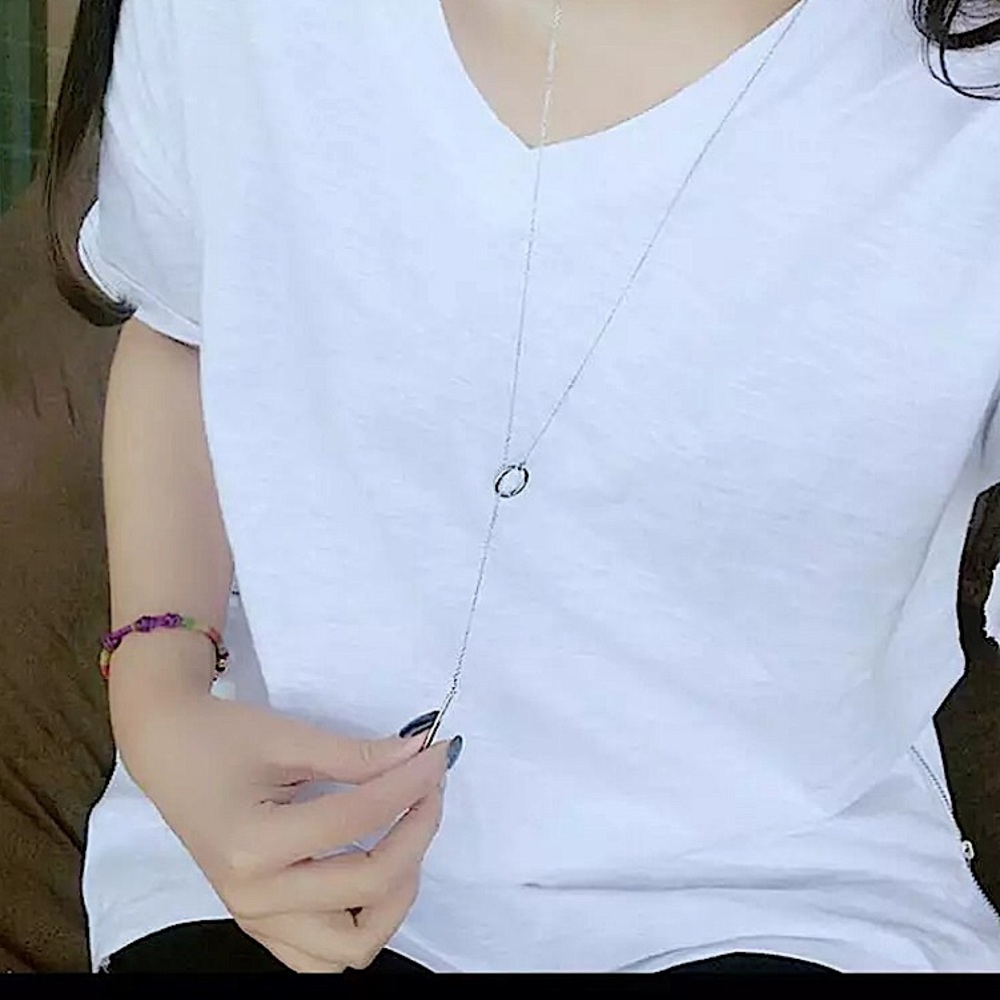 Y Lariat Sterling Silver Geometric Choker Necklace - Picture 4 of 7